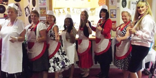 Carey Lodge team dress up for their 1950's themed diner event