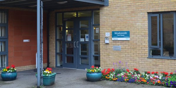 Meadowside front entrance with flowers