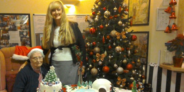 Resident with home manager at Carey Lodge care home