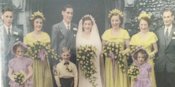 Margaret Underhill wedding day photo with family