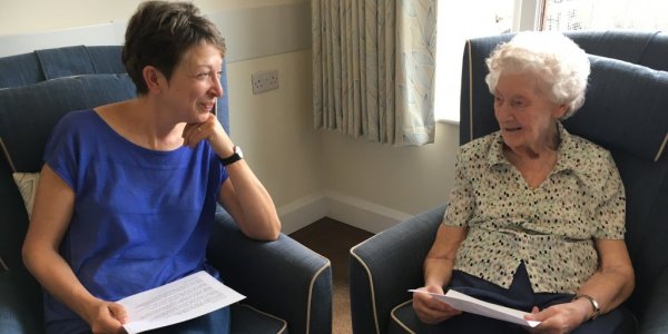 Mandy chatting to resident