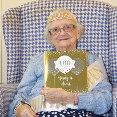 Eileen with 100th birthday card