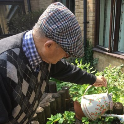 Andreas watering plants