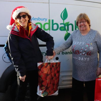 Lucy and Carey from The Fremantle Trust donating to Aylesbury Food bank
